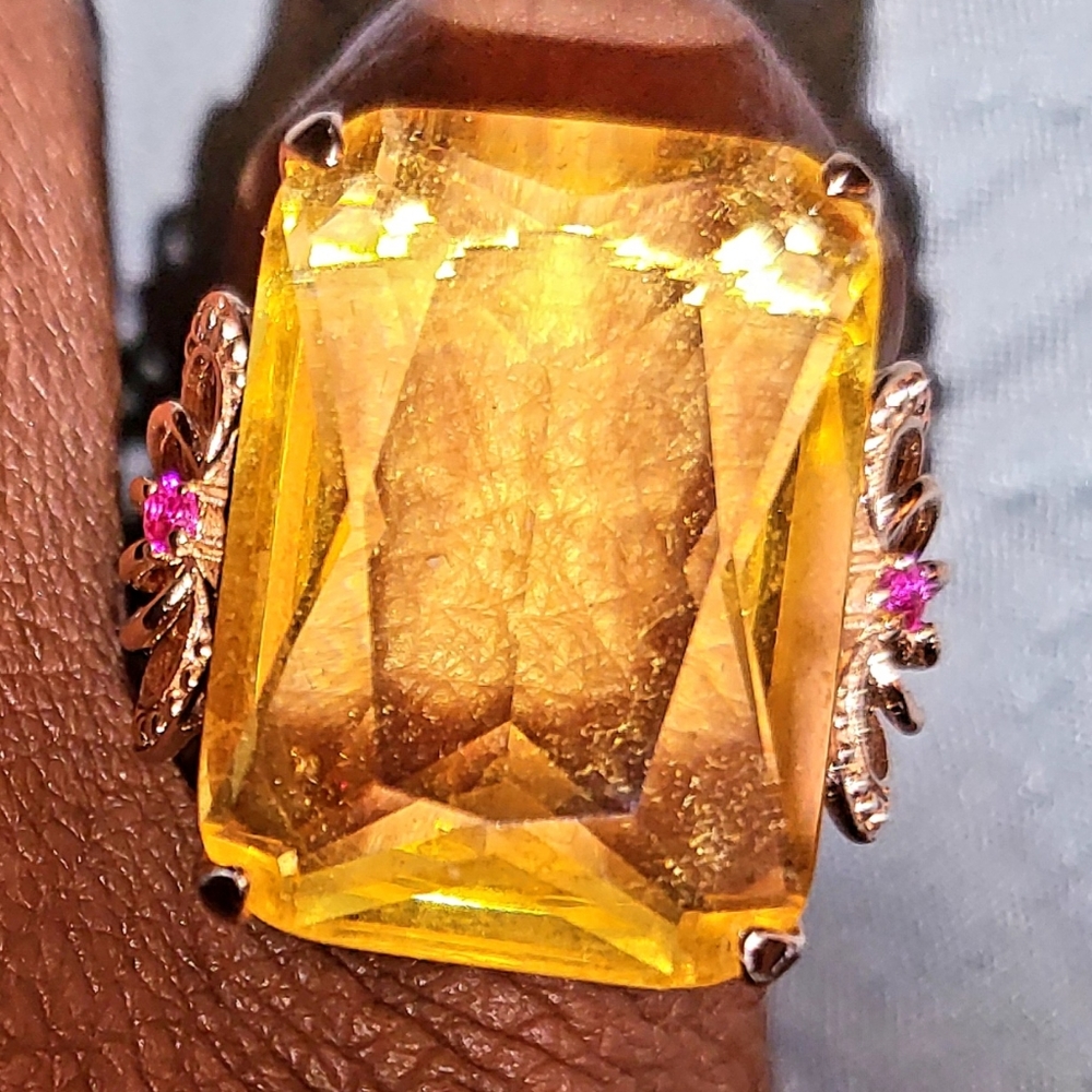 HUGE Vintage YELLOW Sapphire Cocktail Ring